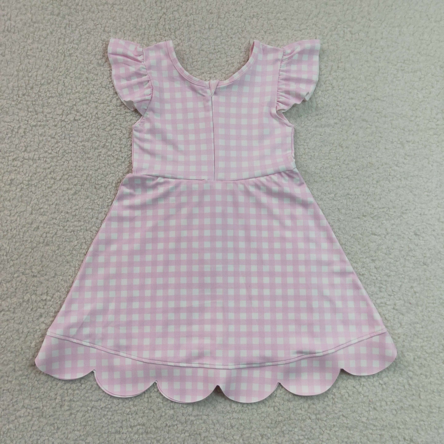 GSD3796 Yoga Pink Checkered Flutter Sleeve Girls Dress