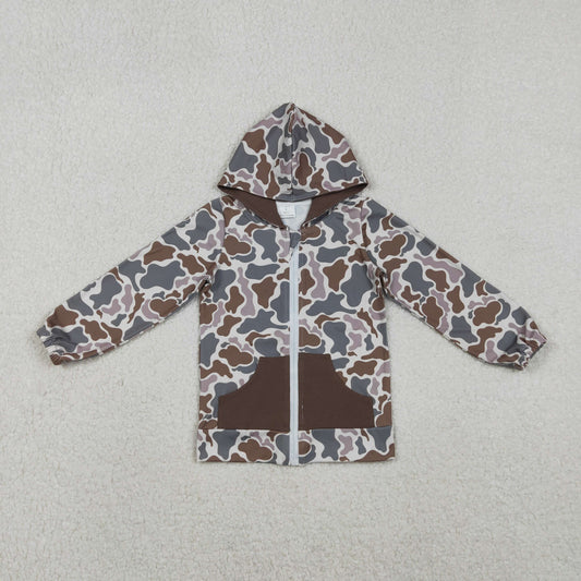 BT1376 hunting camo pocket hoodie zipper long sleeve boys coat