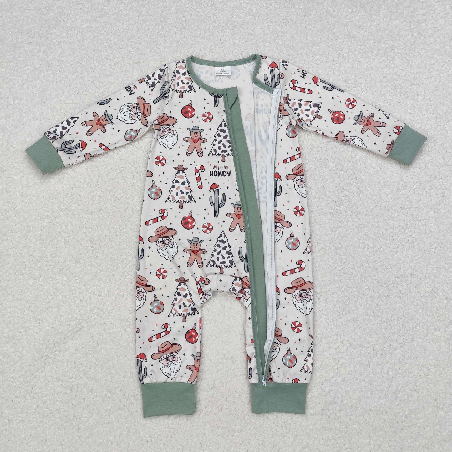 LR1674 Christmas Western Santa gingerbread man long sleeve zipper boys romper