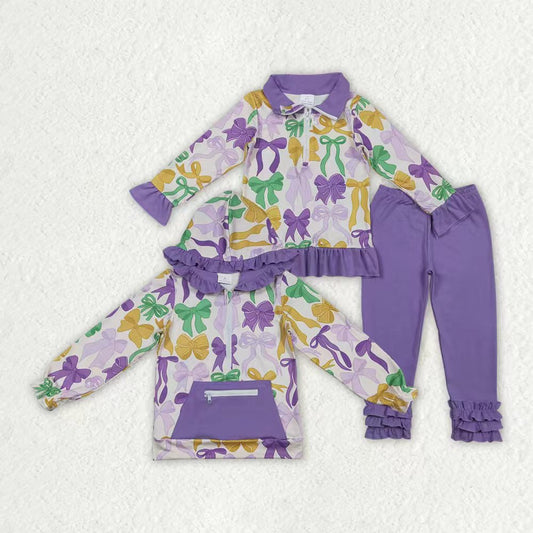Mardi Gras Bow Purple RTS Sibling Clothes