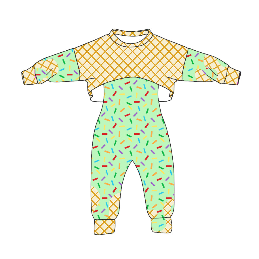 custom moq 3 green ice long sleeve jumpsuits 2pc girls set