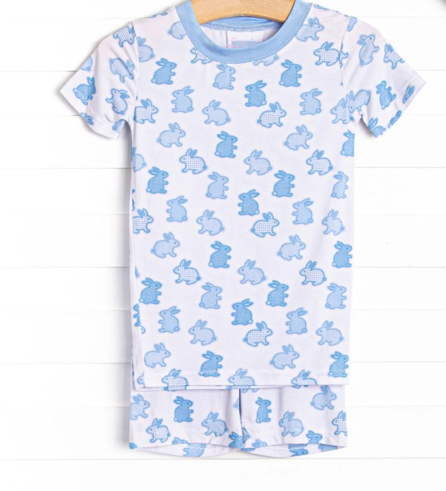 preorder BSSO1163 Easter Blue Bunny Rabbit Short Sleeve Shorts Boys Set