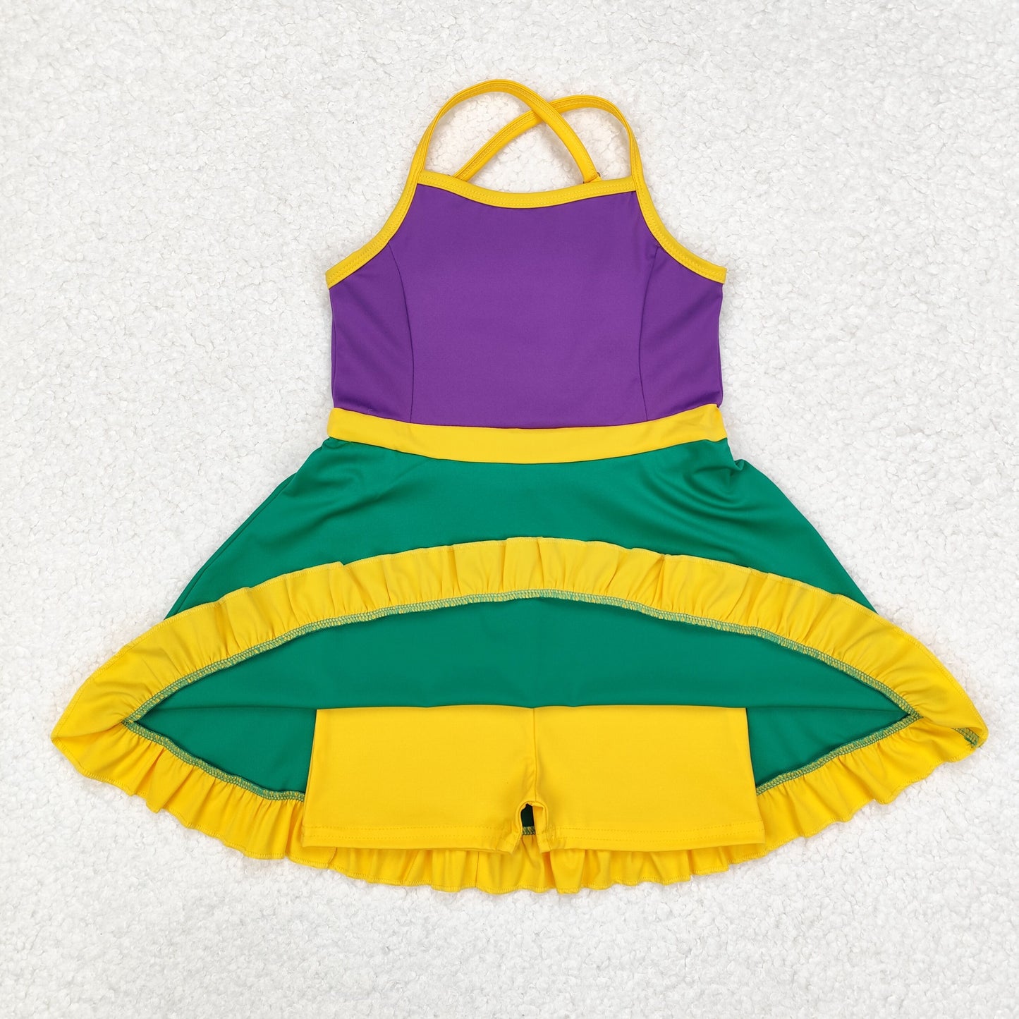 GSD1431 Mardi Gras purple green yellow girls dress yoga clothes