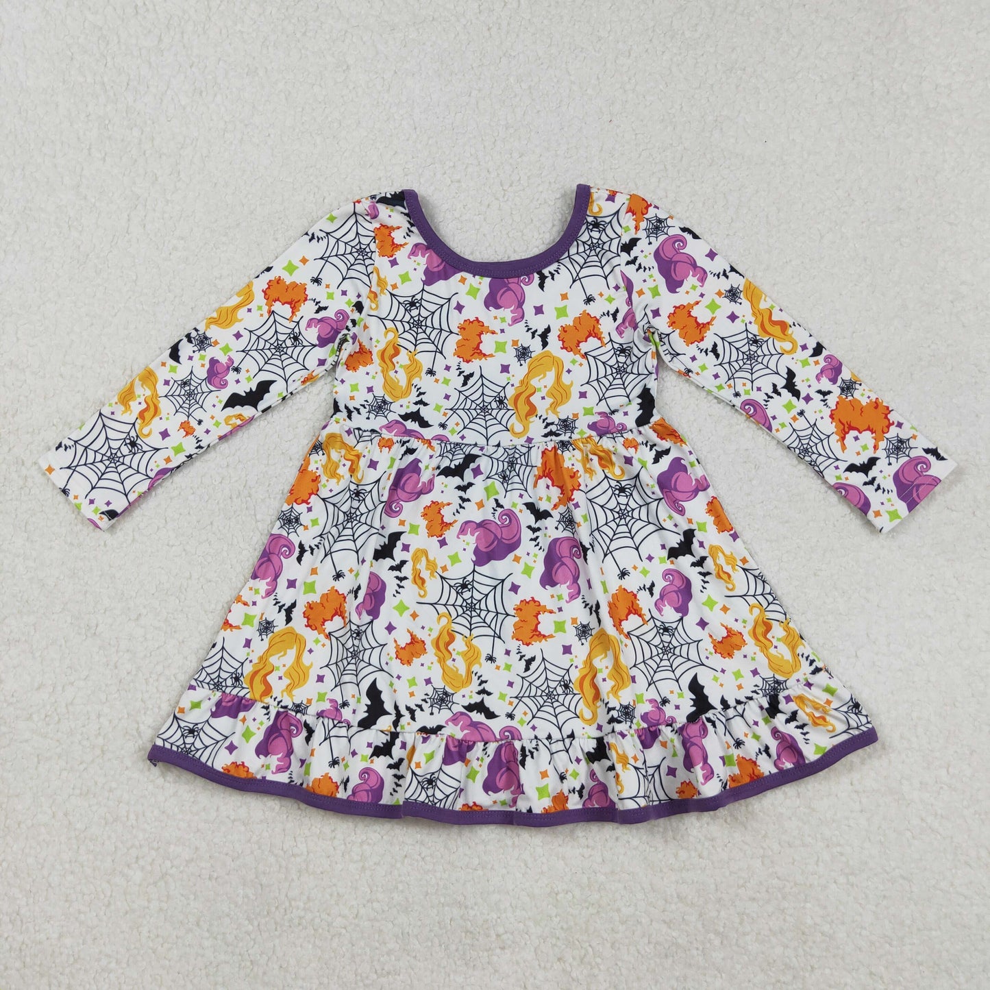 GLD1249 Halloween witch bat purple long sleeve girls dress