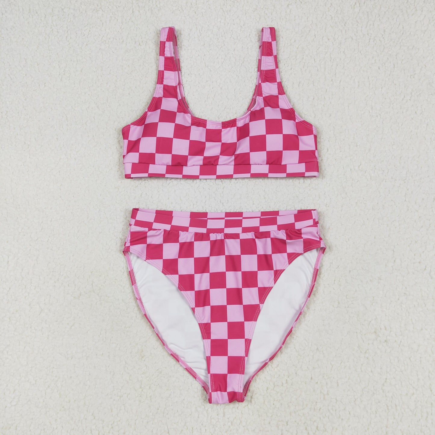 S0555 hot pink checkered adult women swimsuits