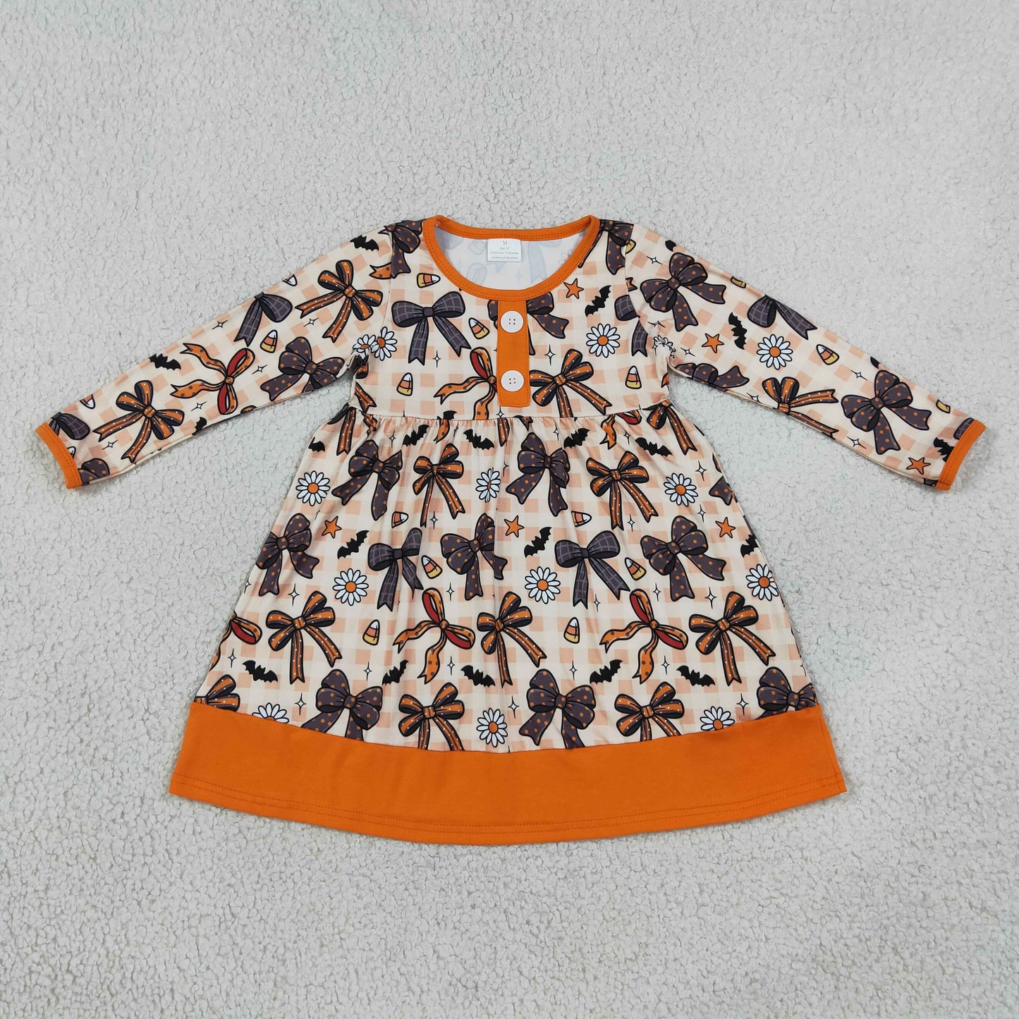 GLD1708 Halloween Bows Corn Candy Long Sleeve Girls Dress
