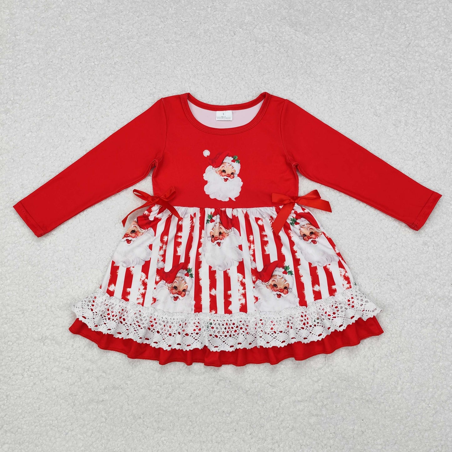 GLD0881 Christmas Santa red bows long sleeve girls dress