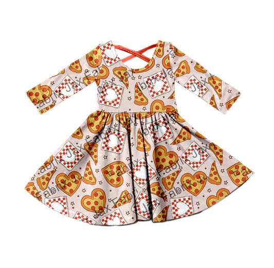 preorder GLD0408 Pizza heart long sleeve girls dress