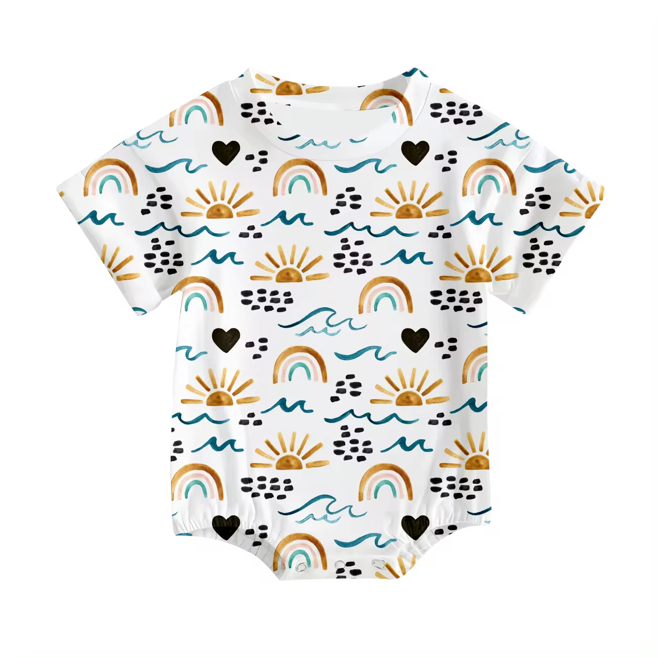 Custom sun rainbow short sleeve baby romper