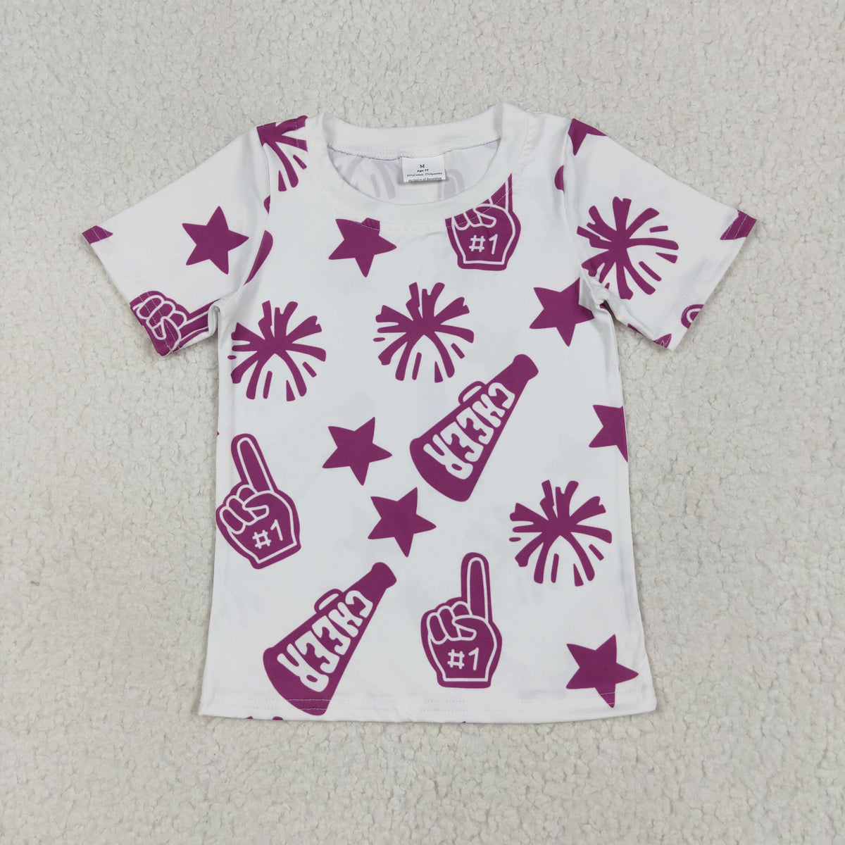 GT0993 Football Team Cheer Star Purple Short Sleeve Girls Top