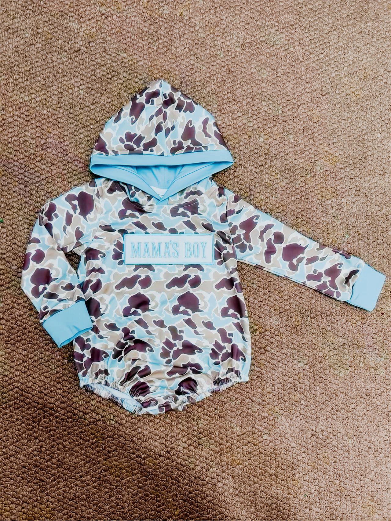 Embroidery Mama's Boy Camo Hoodie Boys Rompers Sibling Clothes RTS