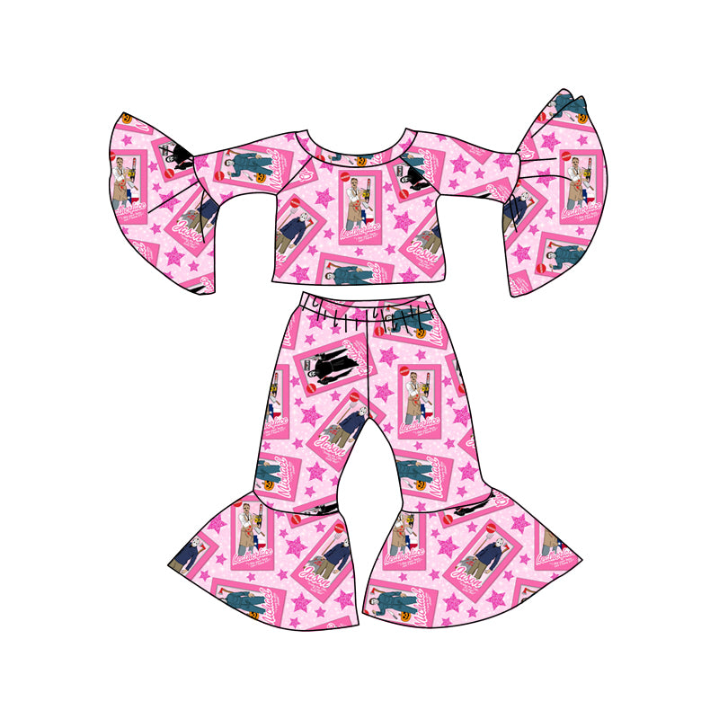 custom S 8.22 Cartoon hot pink long sleeve pants girls set