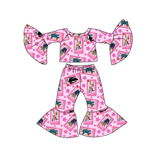 custom S 8.22 Cartoon hot pink long sleeve pants girls set