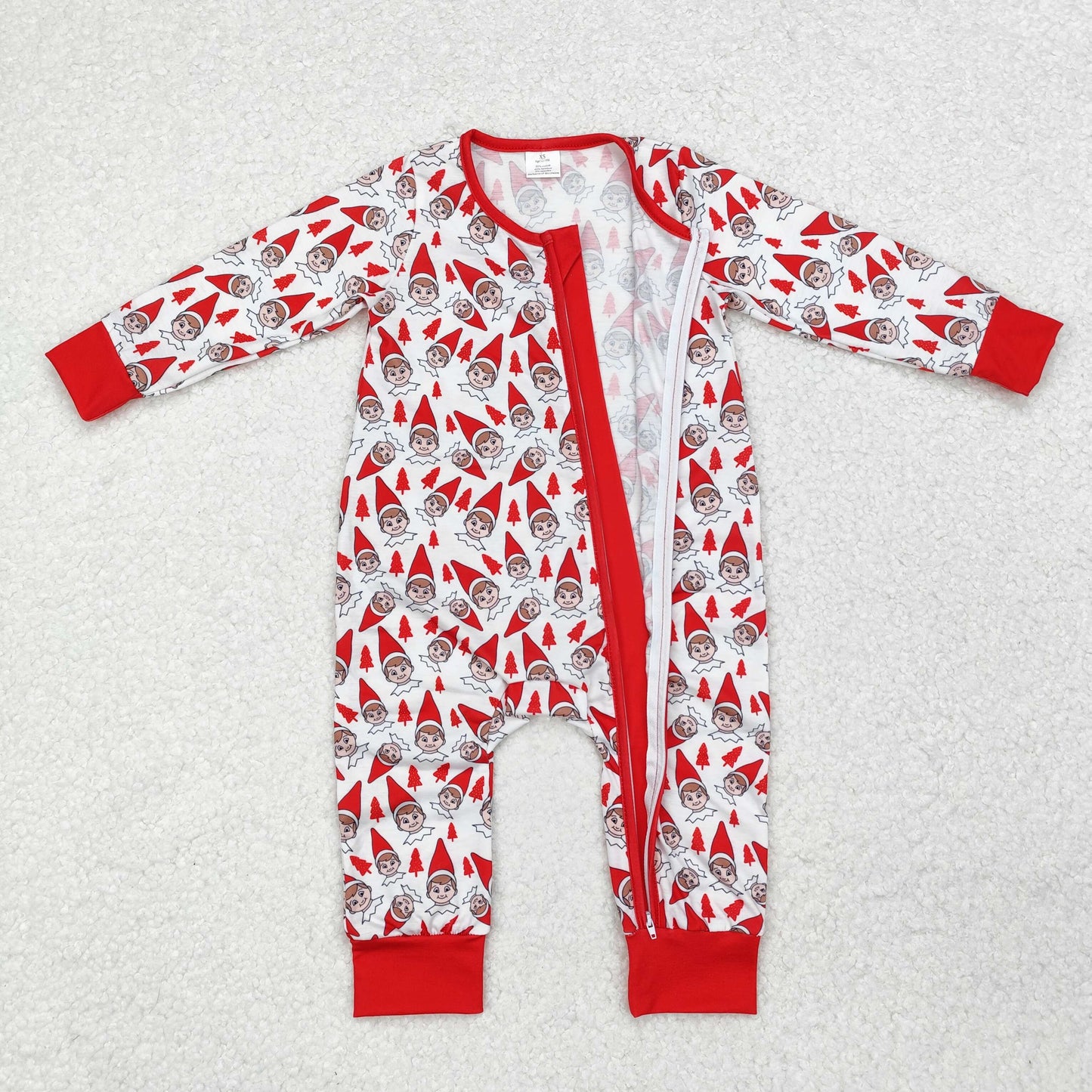 bamboo LR1168 Christmas spirit red long sleeve zipper boys romper