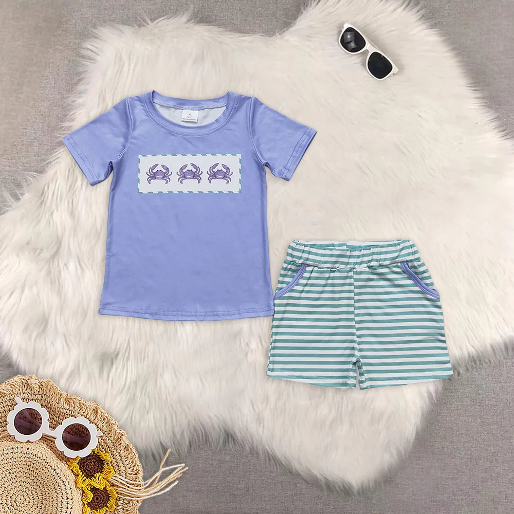 cute crab blue boys/girls set Sibling Clothes RTS