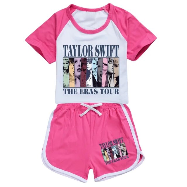 custom style country singer the eras hot pink short sleeve shorts girls set