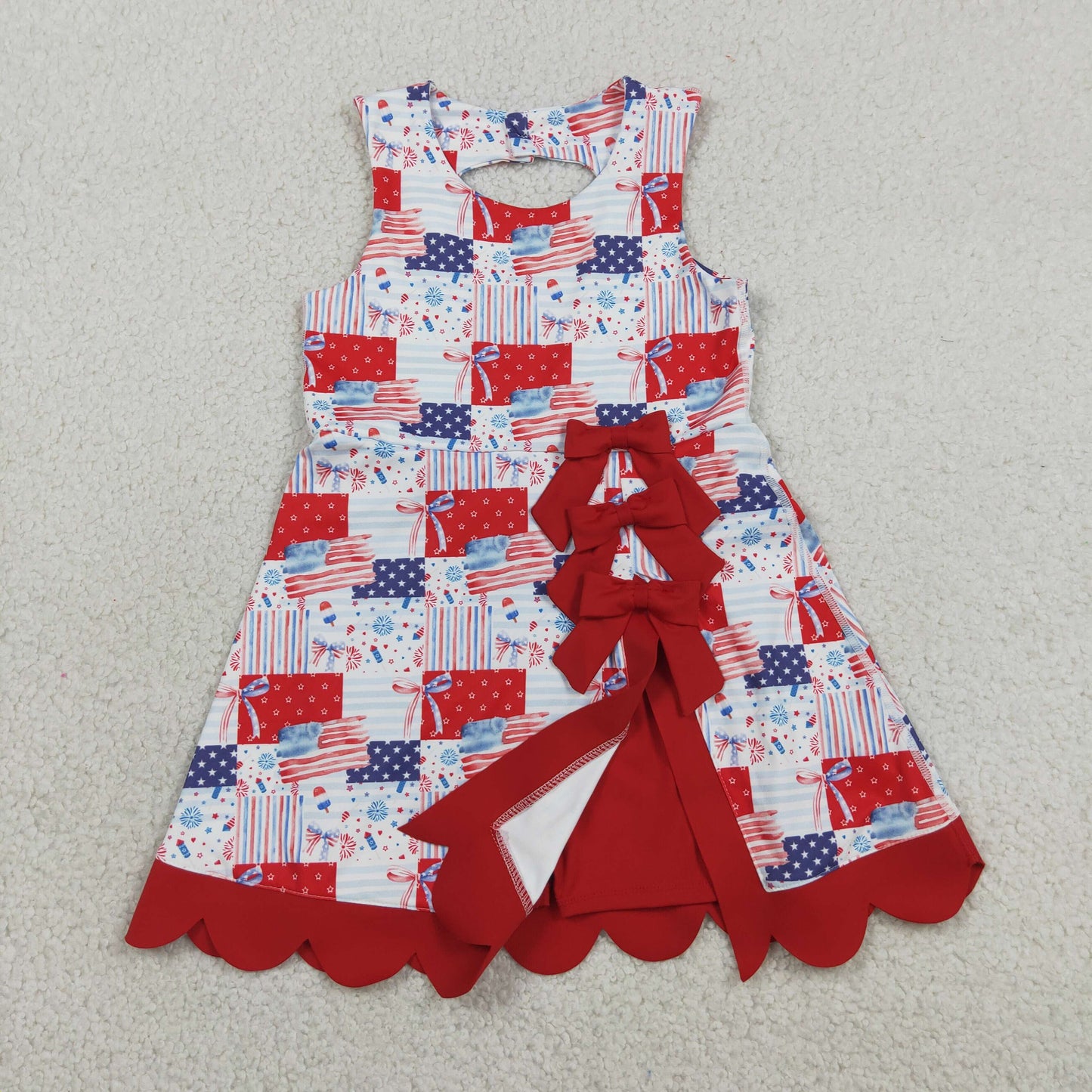 GSD3945 July 4th Flag Bows Sleeveless Skorts Girls Dress