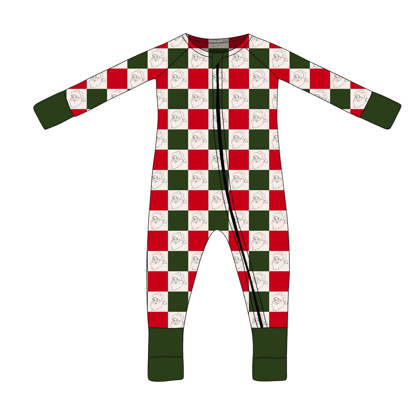 custom Christmas red green checkered long sleeve zipper boys romper