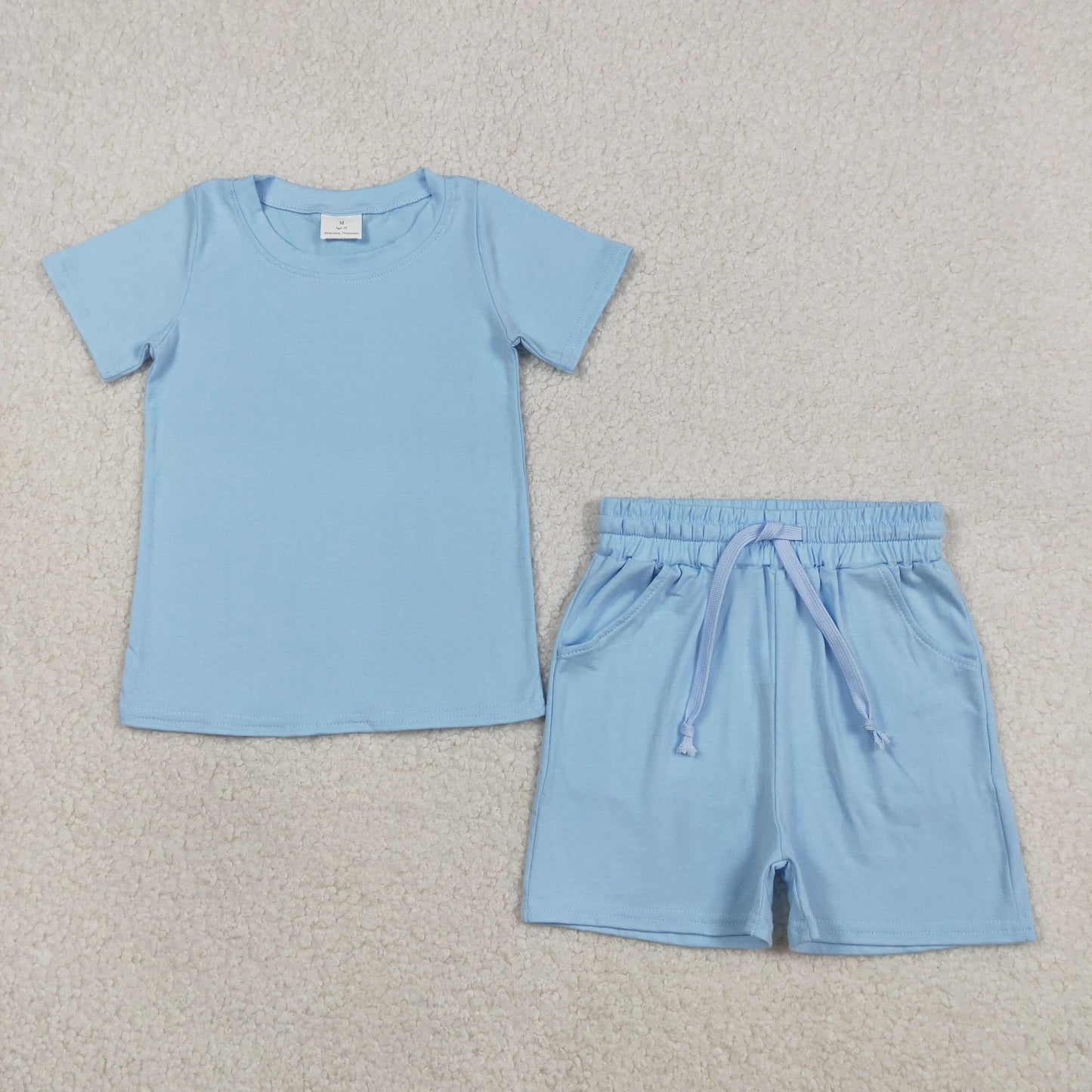BSSO1887 Light Blue Short Sleeve Shorts Boys Set