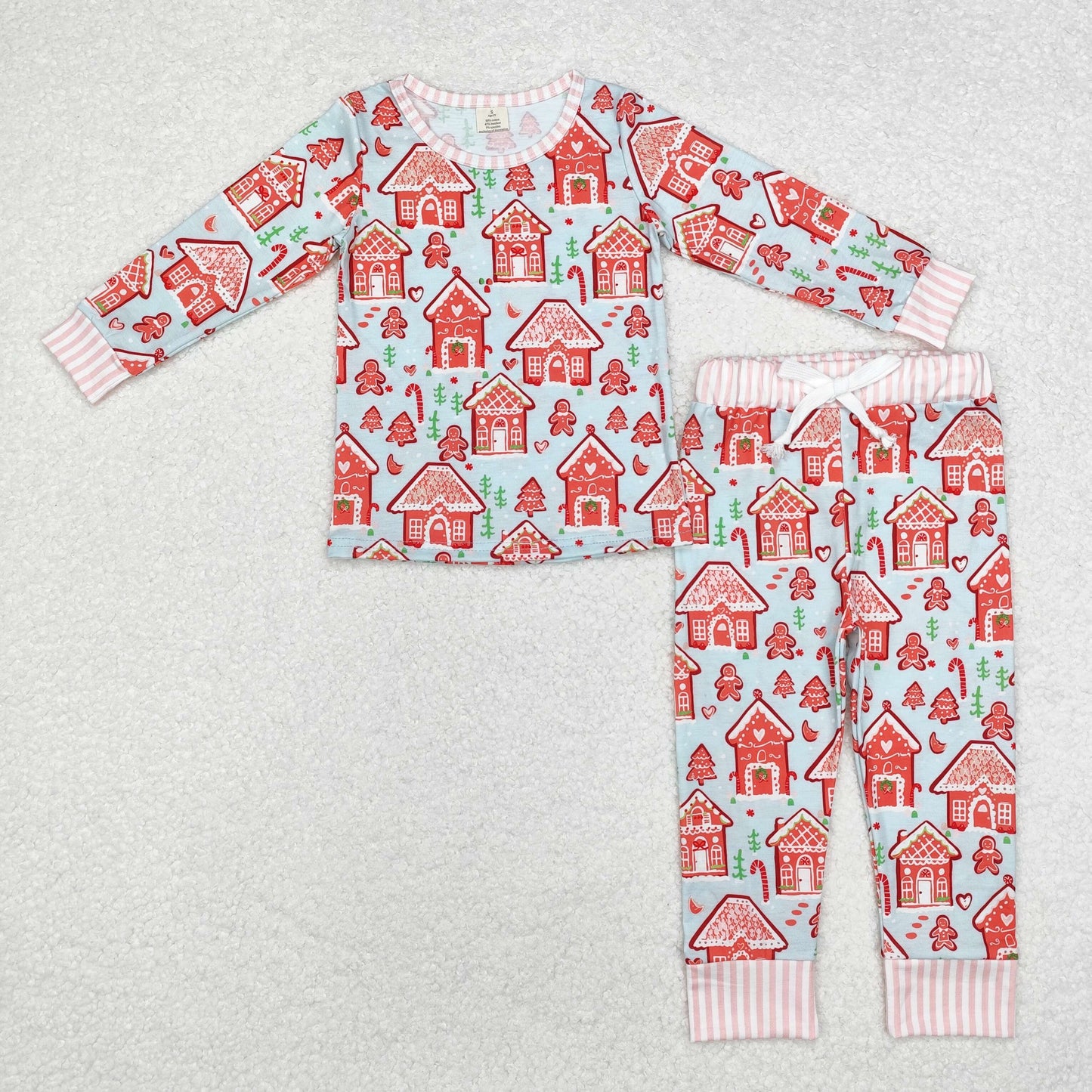 bamboo GLP1582 Christmas gingerbread man house long sleeve pants girls pajamas