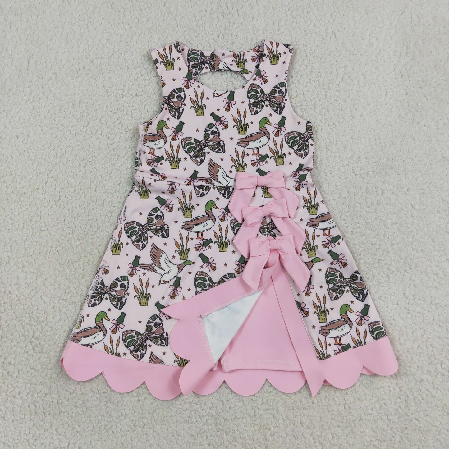 GSD4009 Yoga Scallop Camo Bows Mallard Shorts Sleeveless Girls Dress