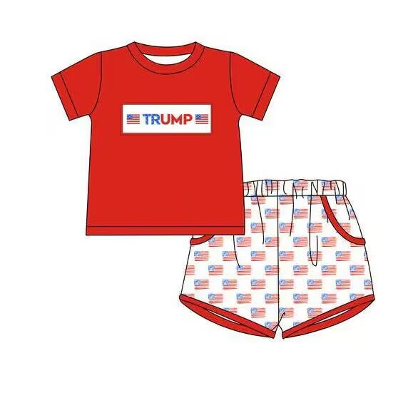 custom Trump flag red short sleeve shorts boys set