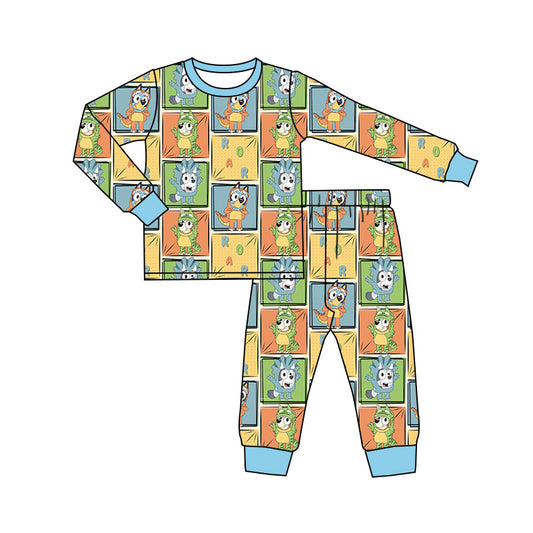 custom moq 3 Easter cartoon blue dog bunny rabbit long sleeve pants boys pajamas