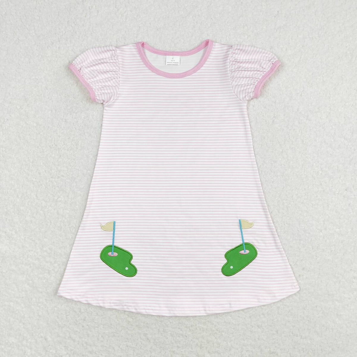 GSD0829 embroidery Play Golf Pink Striped Short Sleeve Girls Dress