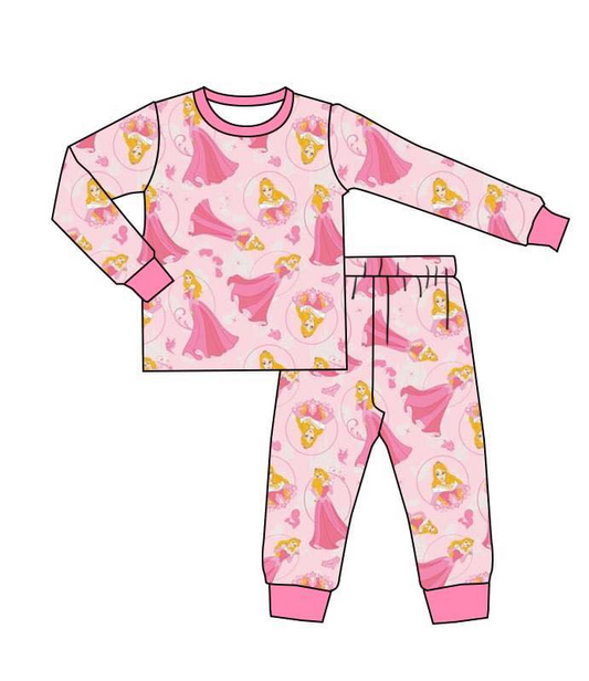 custom Cartoon Princess Pink Long Sleeve pants Girls Pajamas