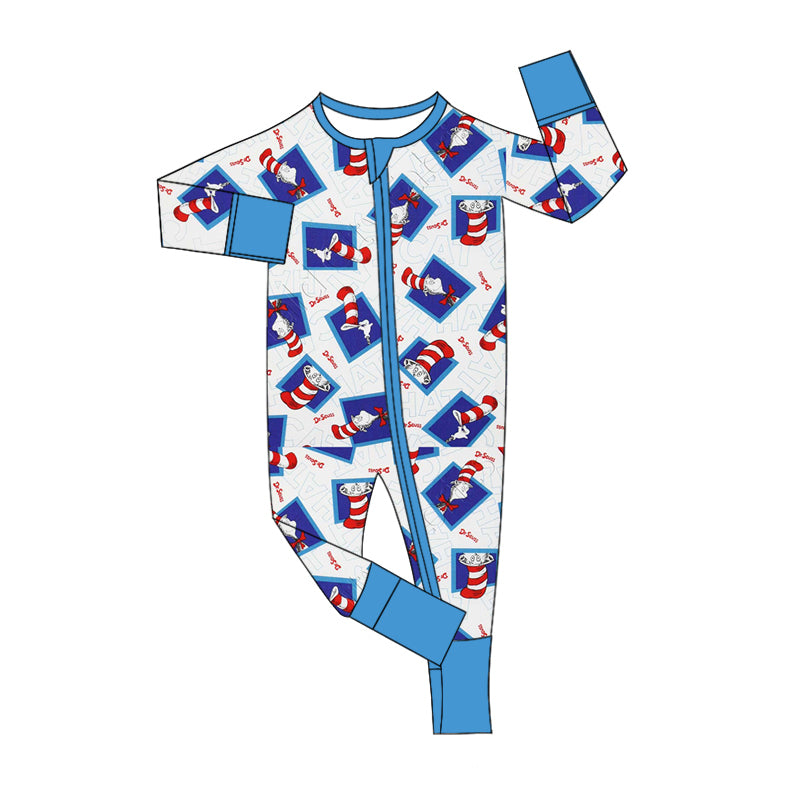 custom moq 3 Christmas cartoon Dr blue long sleeve zipper boys romper