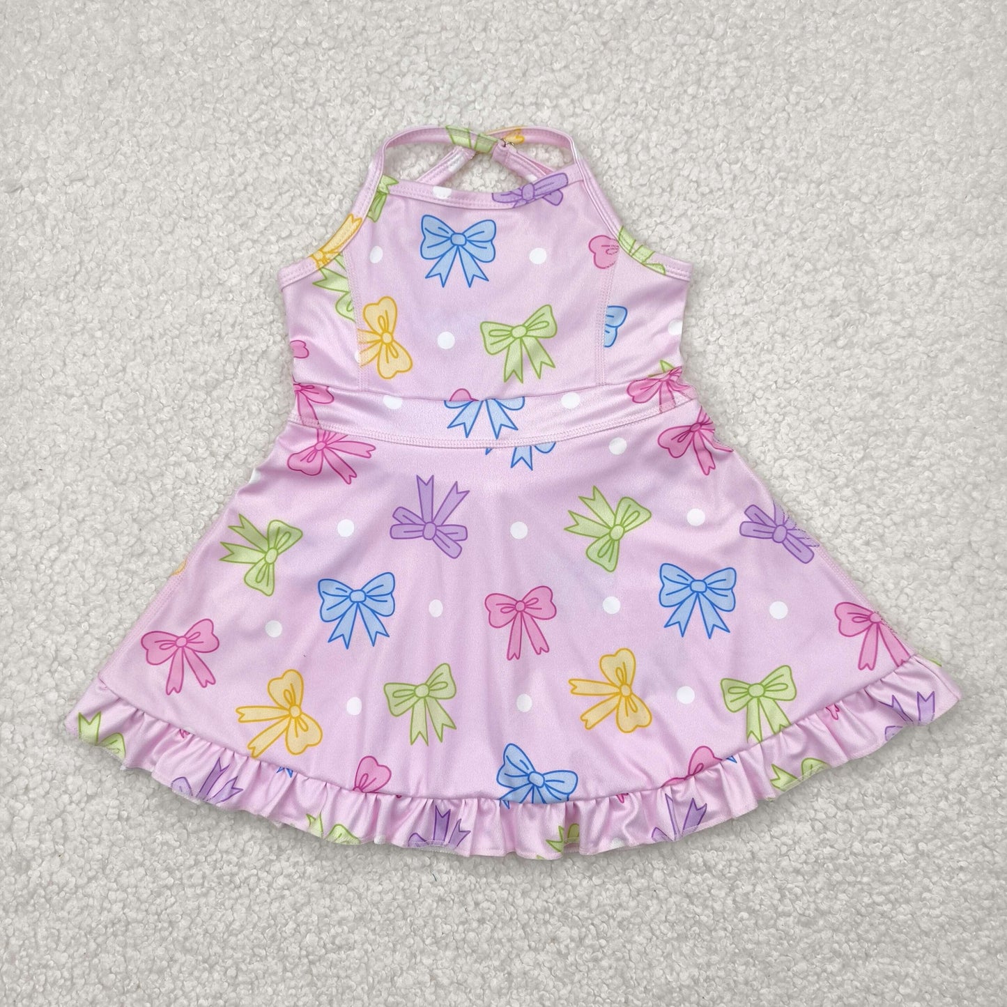 GSD2294 yoga colorful bows pink girls dress with shorts