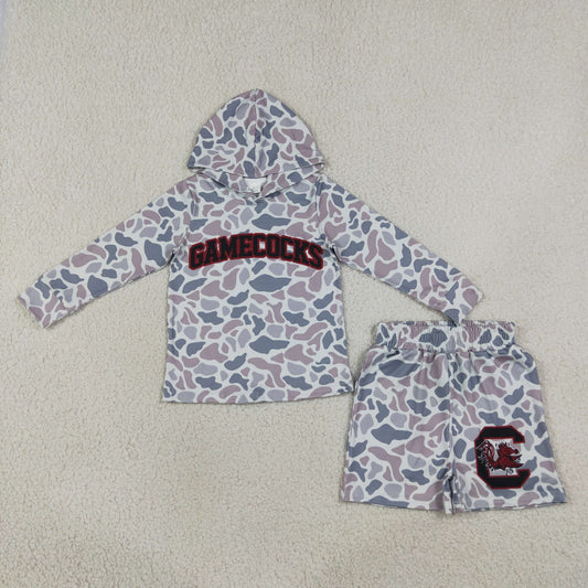 BLS0048 GAMECOCKS Team Camo Hoodie Long Sleeve Shorts Boys Set