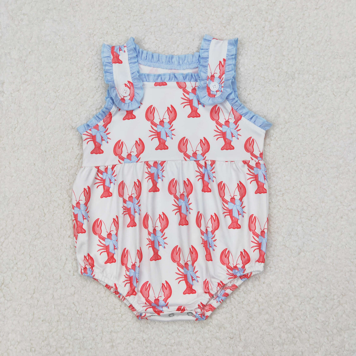 SR2710 red crayfish blue bows girls romper