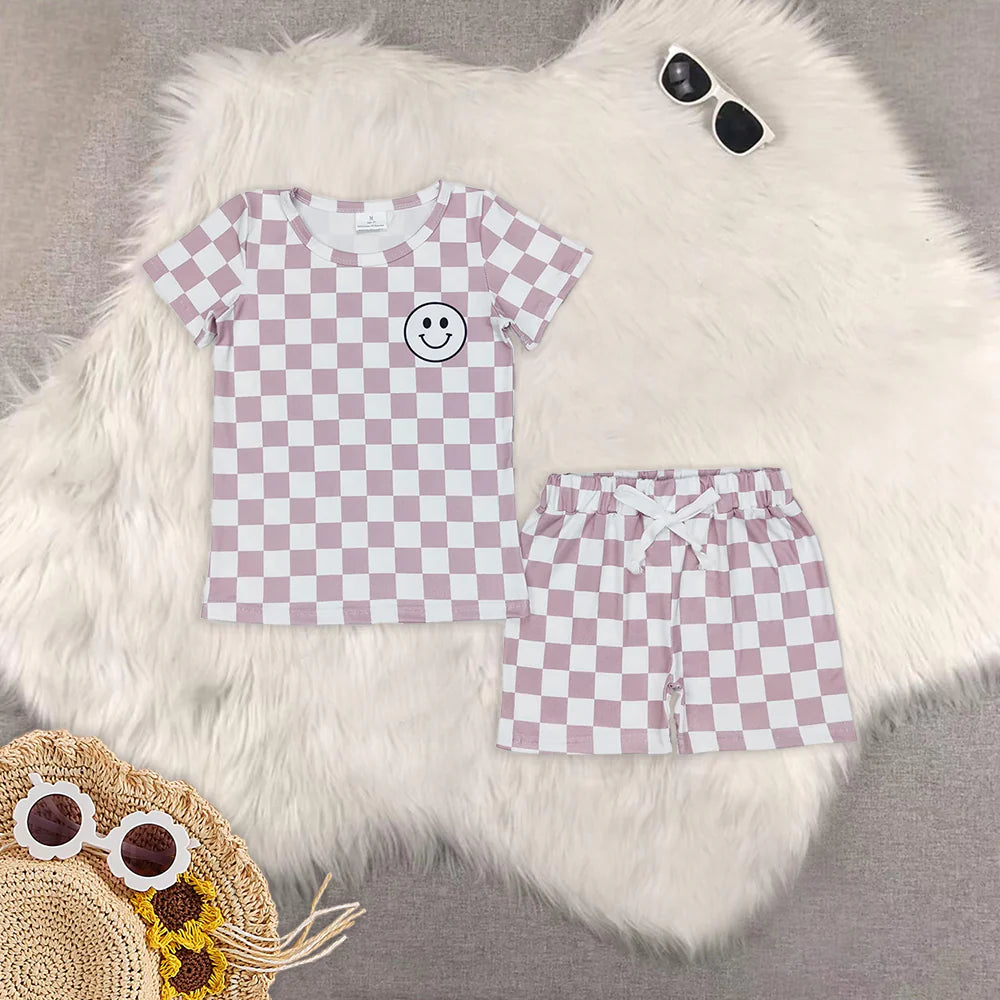 smile checkered boys set Sibling Clothes RTS
