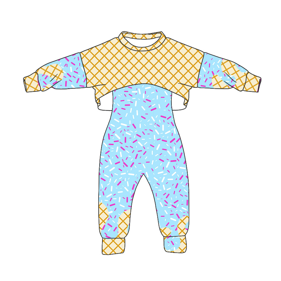 custom moq 3 blue ice long sleeve jumpsuits 2pc girls set