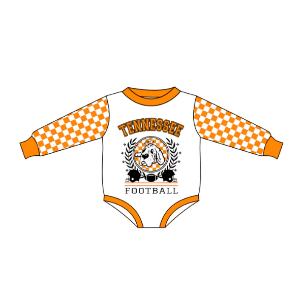 custom S Tennessee football dog orange checkered long sleeve baby romper