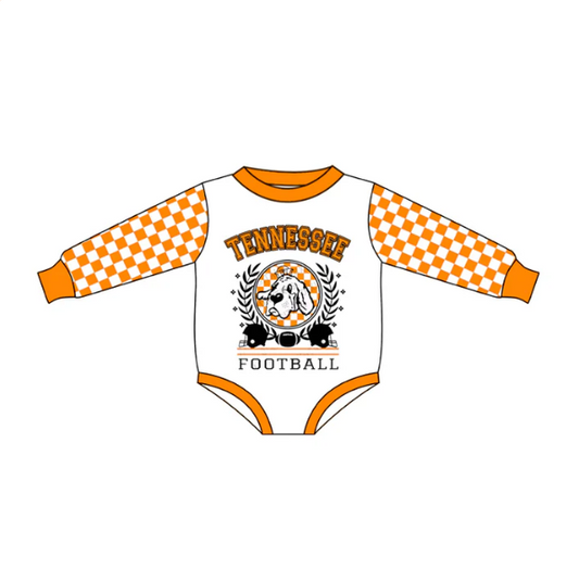 custom S Tennessee football dog orange checkered long sleeve baby romper