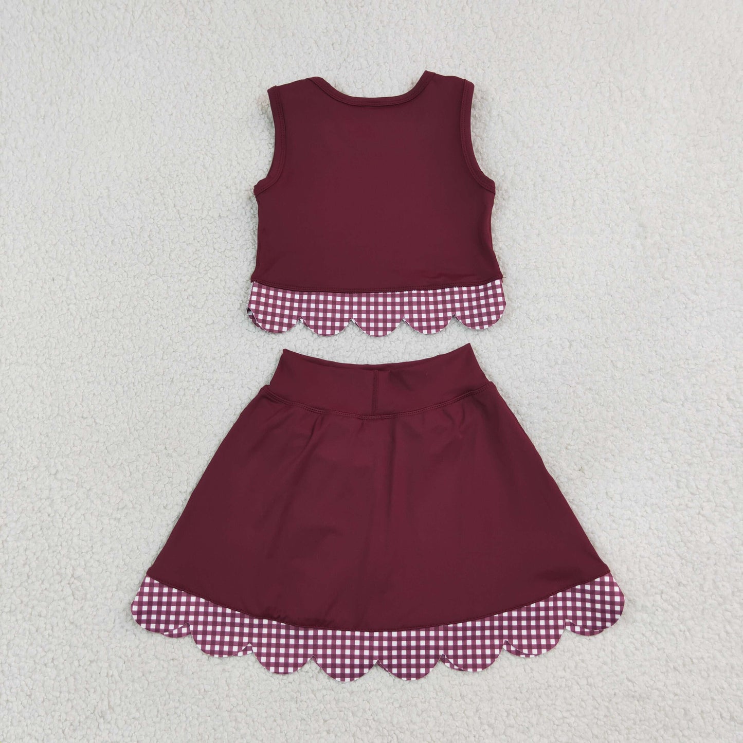GSD4266 Yoga Scallop Maroon Sleeveless Bows Skorts Girls Set