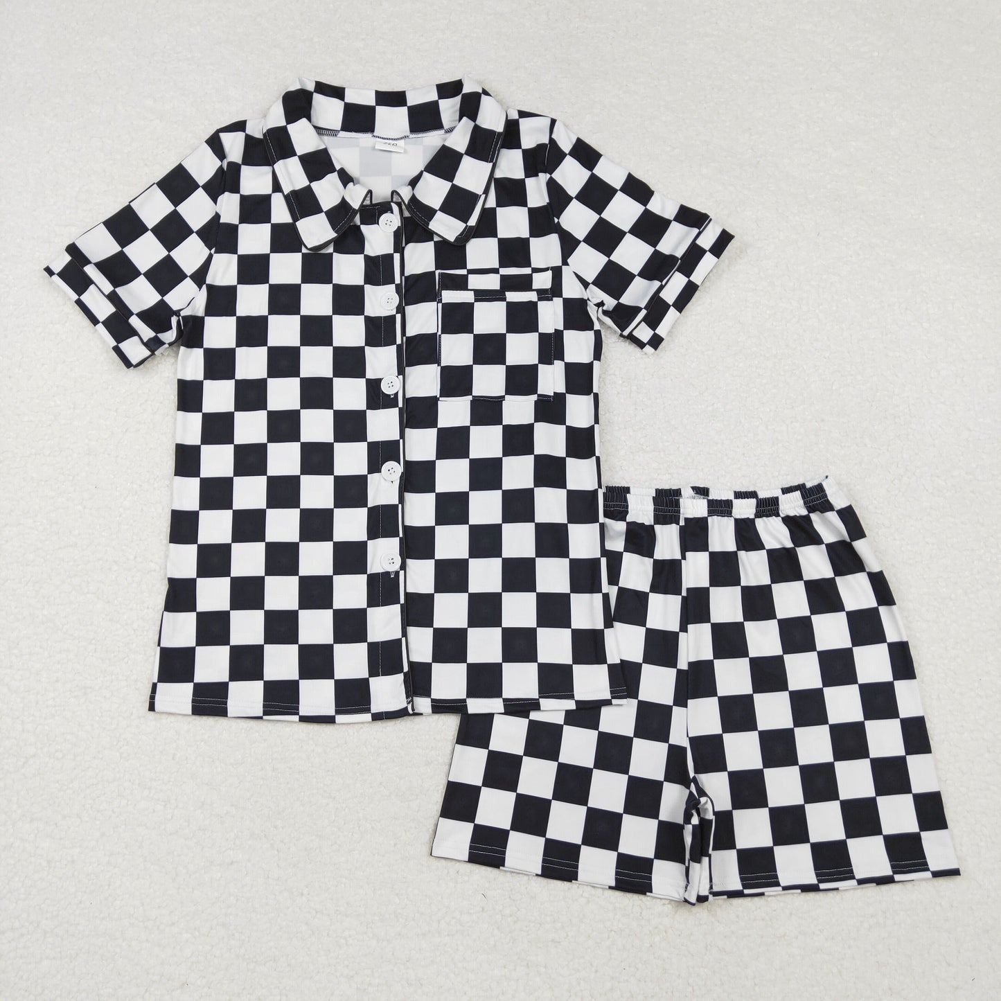 GSSO1536 black white checkered short sleeve shorts adult women pajamas