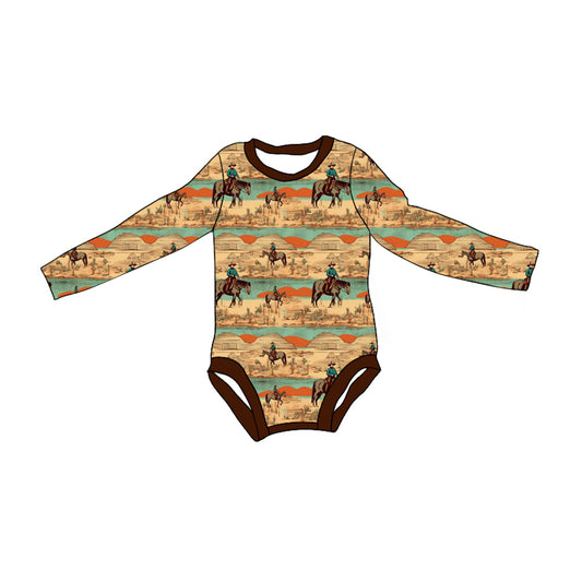 preorder LR1860 Western rodeo brown tassels long sleeve boys romper