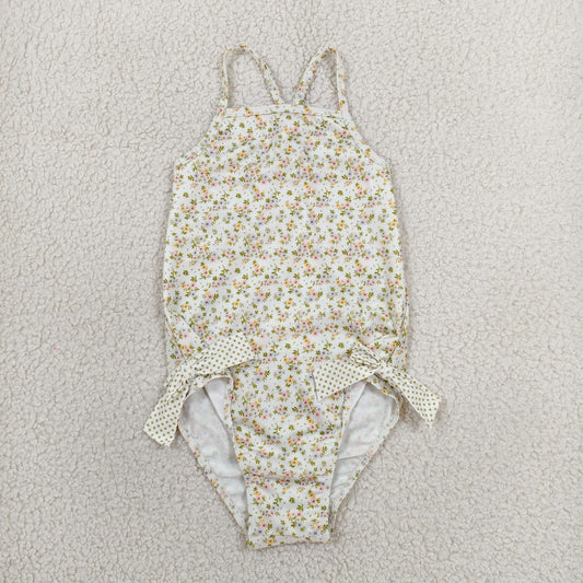 S0723 Yellow Flowers Girls Swimsuits