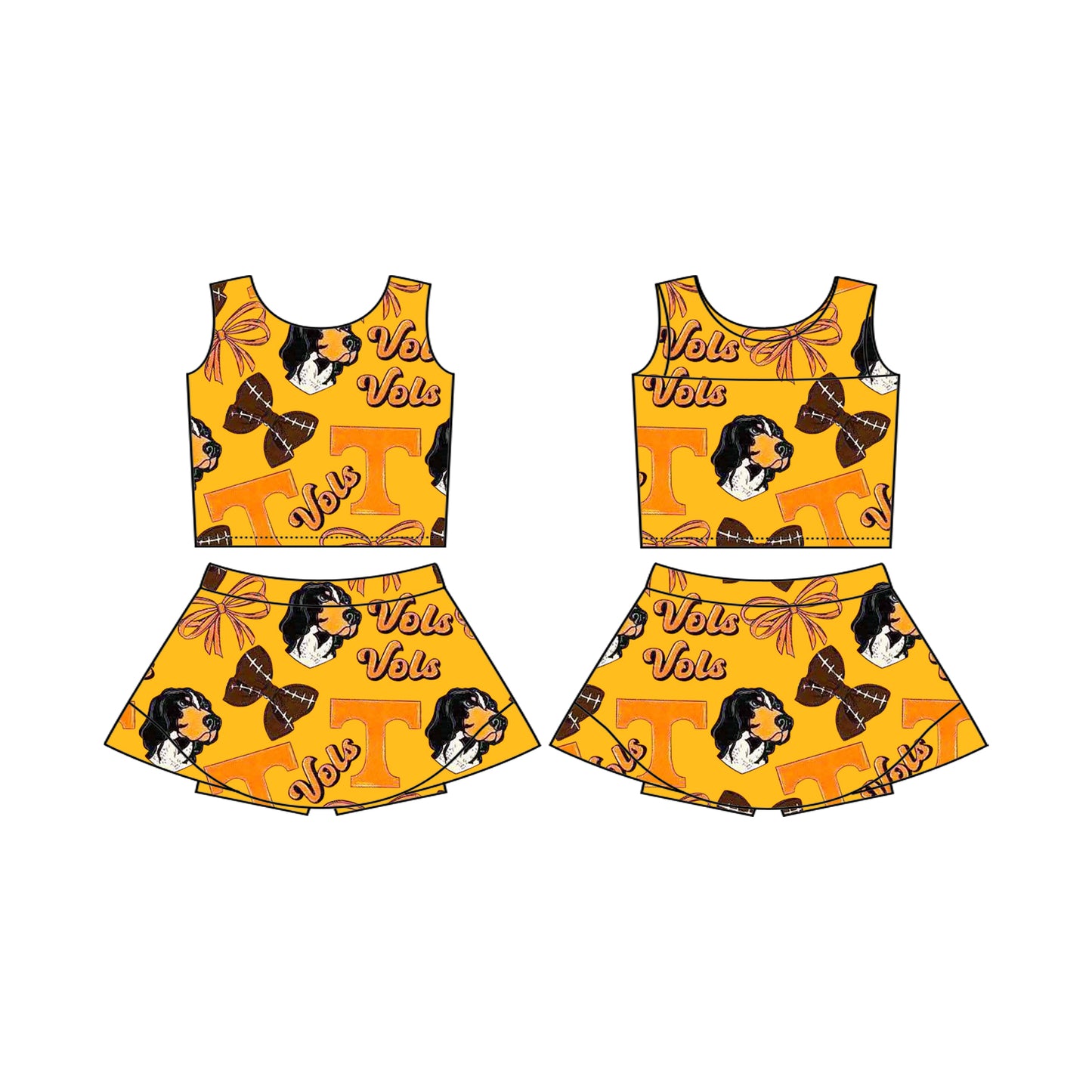 preorder football team vols dog bows yellow sleeveless skirt with shorts girls set