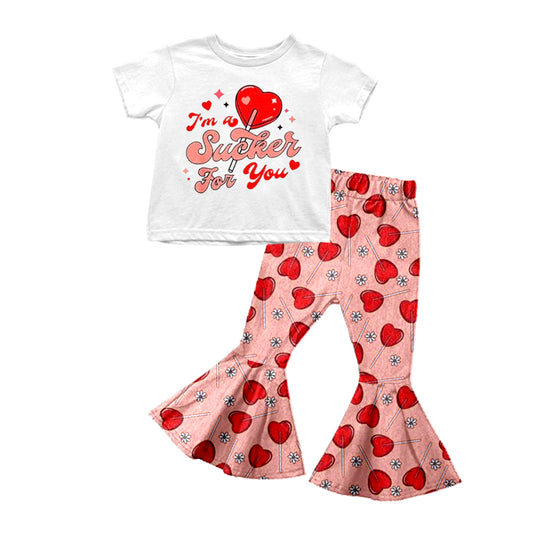 preorder GSPO1083 Valentine's Day heart short sleeve pink pants girls set