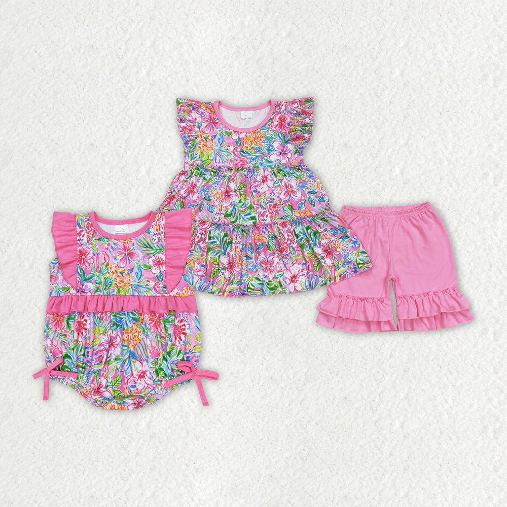 colorful flowers hot pink RTS sibling clothes