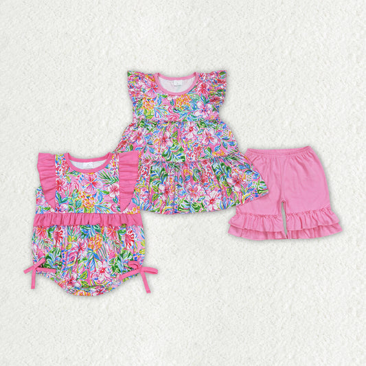 colorful flowers hot pink RTS sibling clothes