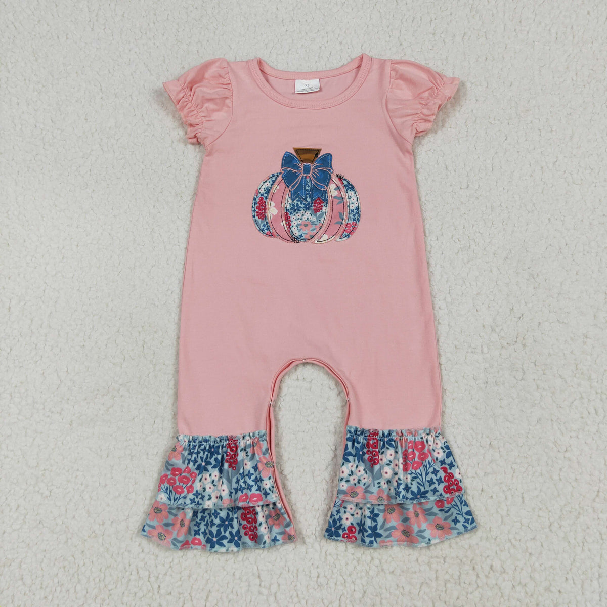 SR3112 flower pumpkin pink flutter sleeve girls romper