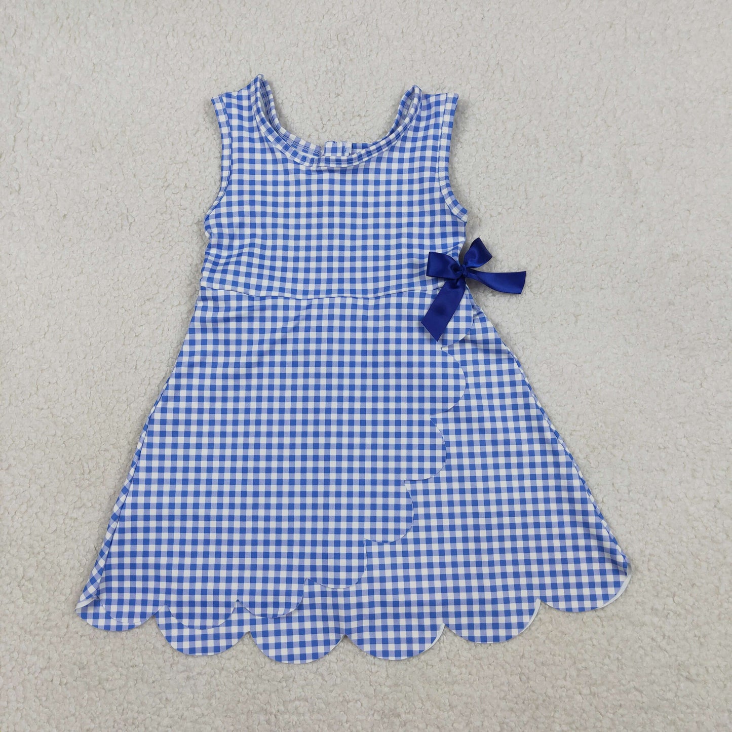 GSD3427 Yoga Blue Checkered Sleeveless Girls Dress