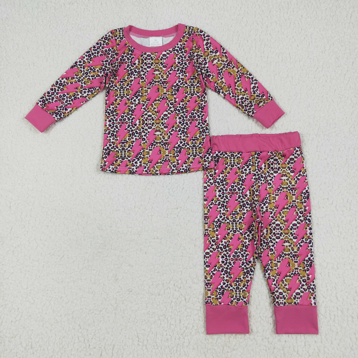 GLP2393 leopard hot pink flash long sleeve pants girls pajamas