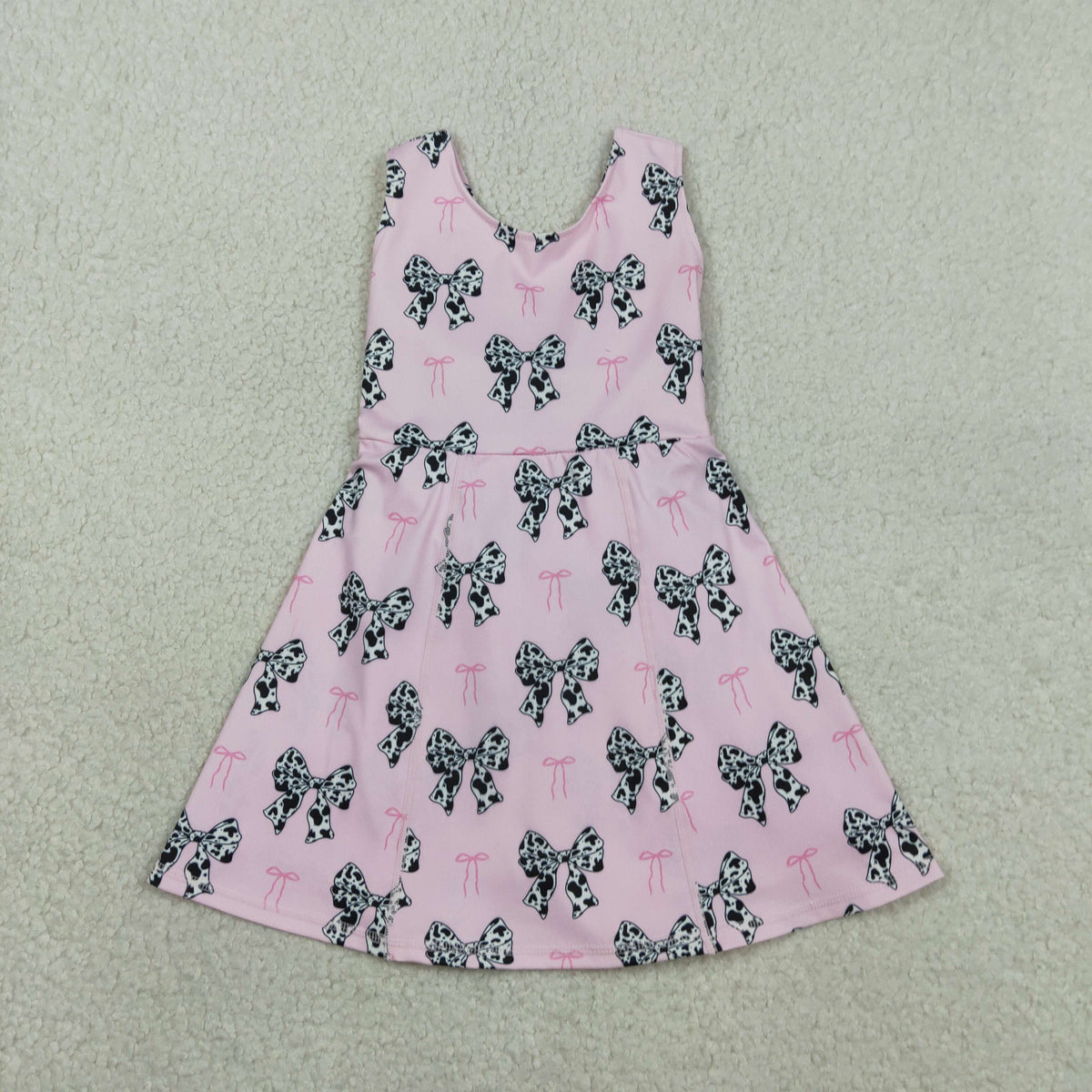 GSD1853 yoga Cow Print Bows Pink Bows Twirl Bow With Shorts Girls Dress