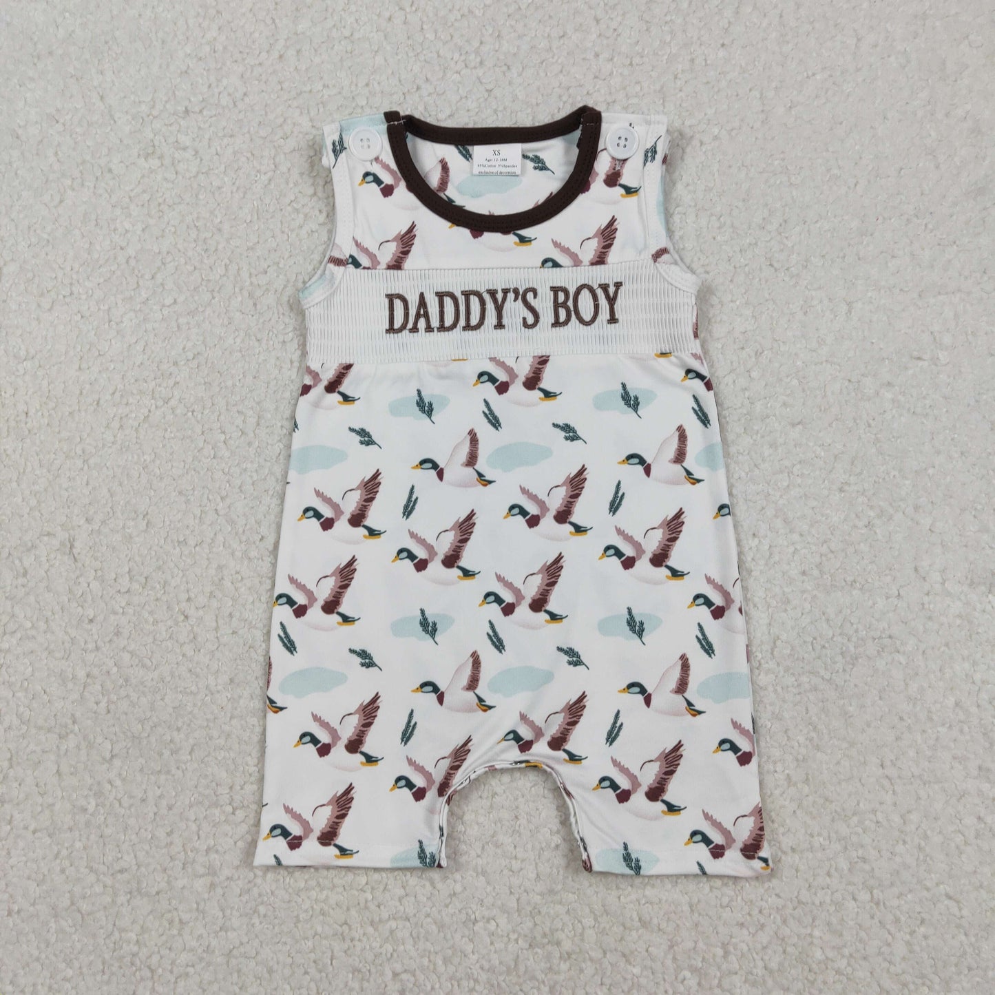 Embroidery SR3347 daddy's boy mallard duck sleeveless boys romper